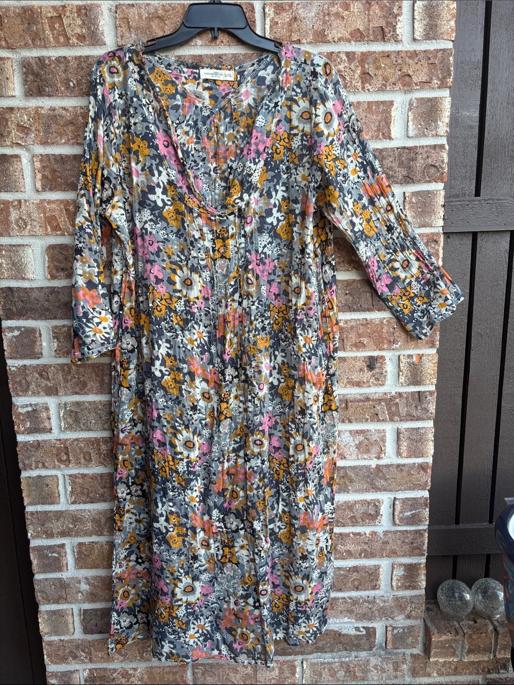 Natural life kaftan style cover- up dress Mustard & Pink with slits